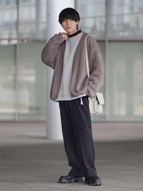 ビッグシルエット畦編みダブルブレストニットカーディガン