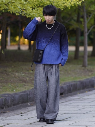 「ETELIO（エテリオ）のウールブレンドシャギーデザインニット（ニット/セーター）」を使った、こーせ︎︎︎︎︎︎︎︎さん（メンズ・169cm）の秋コーディネート