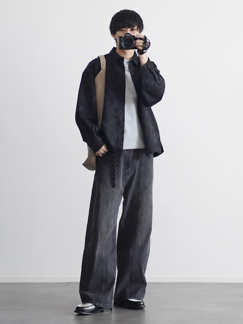 「ETELIO（エテリオ）の総柄ジャガードリラクシングシャツ（シャツ/ブラウス）」を使った、こーせ︎︎︎︎︎︎︎︎さん（メンズ・169cm）の春コーディネート