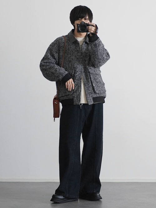 ウール混ツイード切り替えダブルジップジャケット（その他アウター