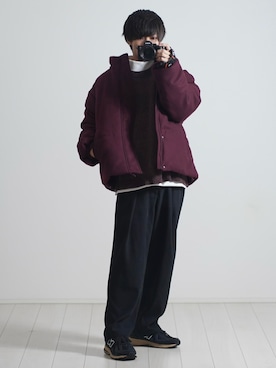 「アイテム（ダウンジャケット/コート、レッド系）」を使った、こーせ︎︎︎︎︎︎︎︎さん（メンズ・169cm）の冬コーディネート