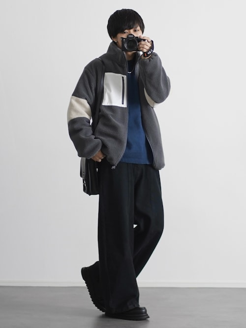 m*i様 【CARVEN カルヴェン】ボアジャケット ブルゾン アウター 25AW】防風ボア袖ライン切替スタンドネックジャケット(ドロー