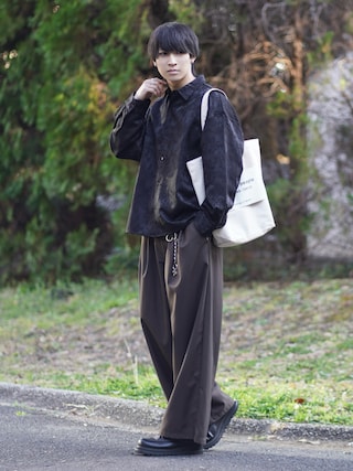 「ETELIO(エテリオ)の総柄ジャガードリラクシングシャツ(シャツ/ブラウス)」を使った、こーせ︎︎︎︎︎︎︎︎さん(メンズ・169cm)の春コーディネート