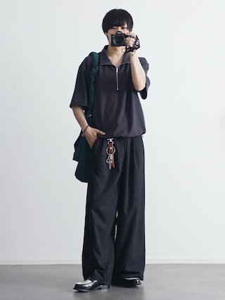 「ETELIO（エテリオ）の【26SS】梨地ハーフジップドローコードTシャツ（Tシャツ/カットソー）」を使った、こーせ︎︎︎︎︎︎︎︎さん（メンズ・169cm）の春コーディネート