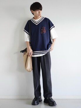 「ETELIO（エテリオ）の【2点セット】梨地ポケット付きクルービッグTシャツ＆ロングタンクトップアンサンブルセット（Tシャツ/カットソー）」を使った、こーせ︎︎︎︎︎︎︎︎さん（メンズ・169cm）の夏コーディネート