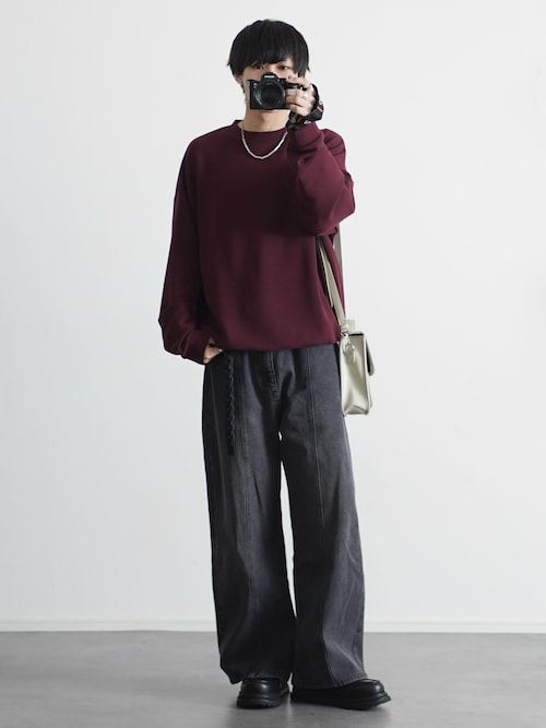 ヴィンテージ加工13ozセンターシームストレートデニムパンツ（デニム