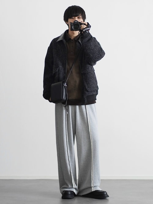 ウール混ツイード切り替えダブルジップジャケット（その他アウター