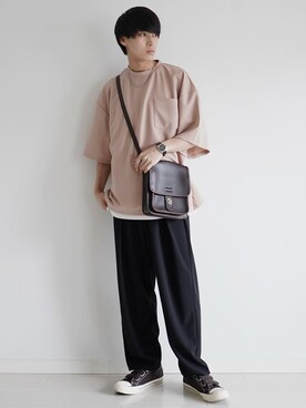 「ETELIO（エテリオ）の【2点セット】梨地ポケット付きクルービッグTシャツ＆ロングタンクトップアンサンブルセット（Tシャツ/カットソー）」を使った、こーせ︎︎︎︎︎︎︎︎さん（メンズ・169cm）の夏コーディネート