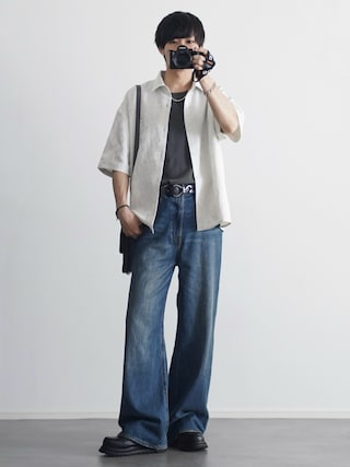 「ETELIO（エテリオ）の総柄ジャガードリラクシング半袖シャツ（シャツ/ブラウス）」を使った、こーせ︎︎︎︎︎︎︎︎さん（メンズ・169cm）の春コーディネート