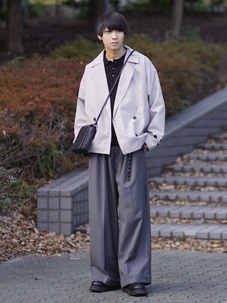 「ETELIO（エテリオ）の綿タッチスムースPコートダブルジャケット（テーラードジャケット）」を使った、こーせ︎︎︎︎︎︎︎︎さん（メンズ・169cm）の春コーディネート
