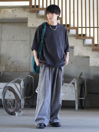 「ETELIO（エテリオ）のマルチファンクショナリードレープポンチTシャツ 【ドローコード付き】（Tシャツ/カットソー）」を使った、こーせ︎︎︎︎︎︎︎︎さん（メンズ・169cm）の夏コーディネート