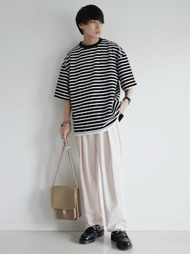 「ETELIO（エテリオ）の【2点セット】梨地ポケット付きクルービッグTシャツ＆ロングタンクトップアンサンブルセット（Tシャツ/カットソー）」を使った、こーせ︎︎︎︎︎︎︎︎さん（メンズ・169cm）の夏コーディネート