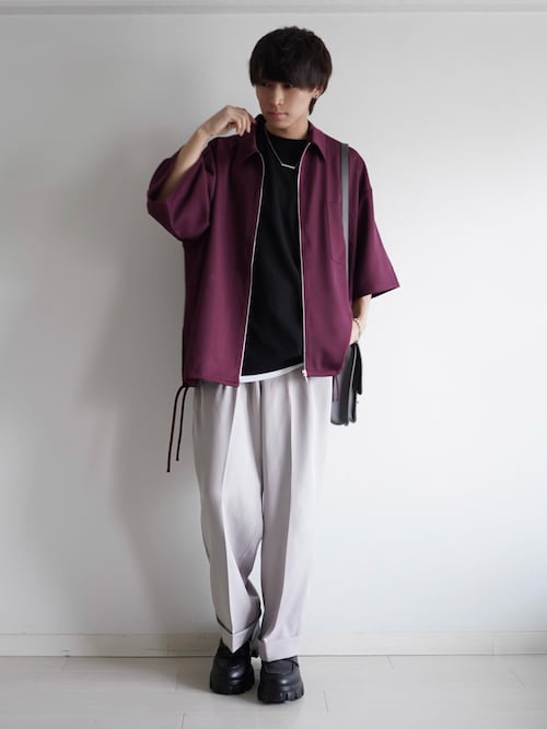 ビッグシルエットスリット入りサイドレースジップシャツ（シャツ
