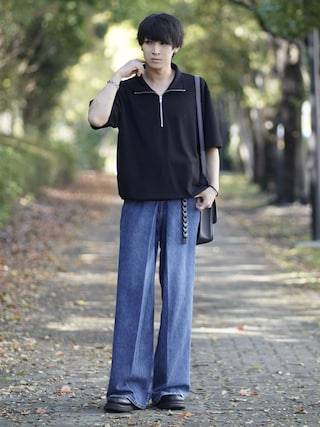「ETELIO（エテリオ）の【26SS】梨地ハーフジップドローコードTシャツ（Tシャツ/カットソー）」を使った、こーせ︎︎︎︎︎︎︎︎さん（メンズ・169cm）の春コーディネート