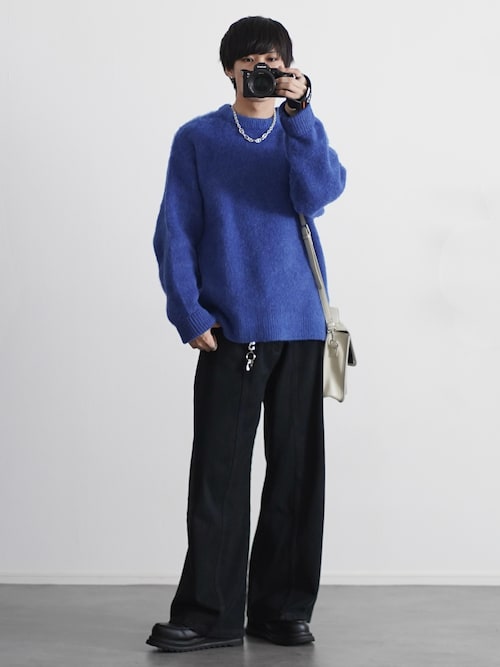 「ETELIO（エテリオ）のウールブレンドシャギーデザインニット（ニット/セーター）」を使った、こーせ︎︎︎︎︎︎︎︎さん（メンズ・169cm）の秋コーディネート