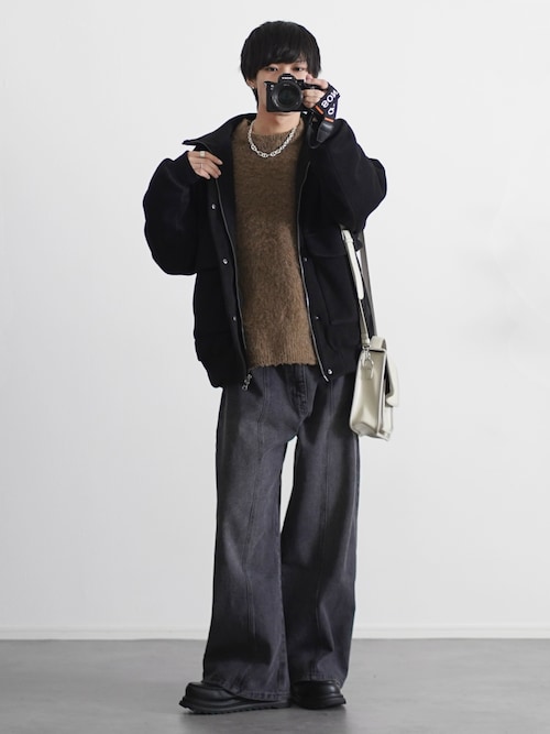 ヴィンテージ加工13ozセンターシームストレートデニムパンツ（デニム