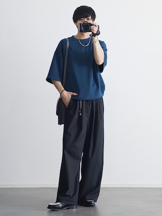 「ETELIO（エテリオ）のマルチファンクショナリーポンチドローコードTシャツ【接触冷感/抗ピリング/防シワ】（Tシャツ/カットソー）」を使った、こーせ︎︎︎︎︎︎︎︎さん（メンズ・169cm）の春コーディネート