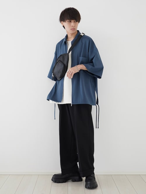 ビッグシルエットスリット入りサイドレースジップシャツ（シャツ