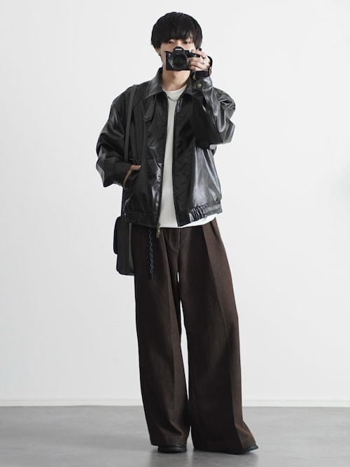 「ETELIO（エテリオ）のPUレザーダブルジップショートブルゾン（ブルゾン）」を使った、こーせ︎︎︎︎︎︎︎︎さん（メンズ・169cm）の春コーディネート