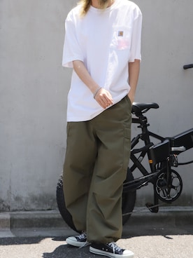 「Carhartt（カーハート）のアイテム（Tシャツ/カットソー）」を使った、mikiさん（メンズ・178cm）の夏コーディネート
