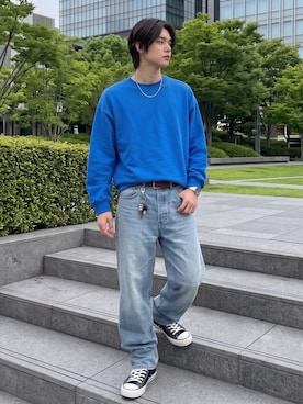 「Levi's（リーバイス）のLEVI'S/リーバイス 501 LOOSE ルーズデニム 秋 秋服 2026年秋冬（デニムパンツ、ブルー系）」を使った、mikiさん（レディース・162cm）の秋コーディネート