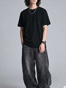 「CROSS & STITCH（クロスステッチ）の【CROSS&STITCH /クロスアンドステッチ】 6.2oz マックスウェイト半袖Ｔシャツ ユニセックス/ヘビーウェイト/クルーネック/無地T 2026年 夏 夏服（Tシャツ/カットソー、ブルー系）」を使った、mikiさん（メンズ・178cm）の夏コーディネート