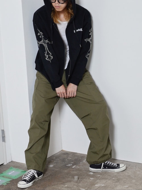 SUPPLIER/サプライヤー Rhinestone Cross Sleeve Zip Hoodie