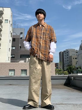 「orSlow（オアスロウ）のアイテム（トップス）」を使った、mikiさん（メンズ・170cm）の夏コーディネート