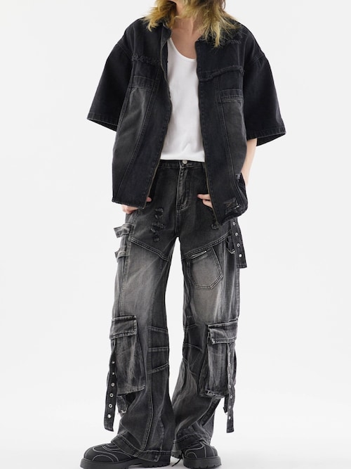 セール】Damaged Short-Sleeved Denim Jacket / ダメージ加工