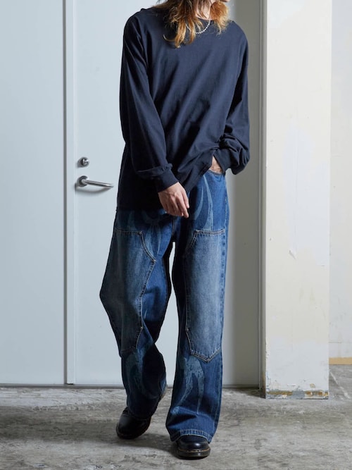 push push デニム 受注制【Chikashitsu +】snap button stitch denim pants