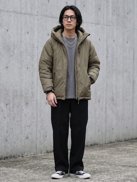 「GILDAN（ギルダン）の【ROOPTOKYO】GILDAN ６oz クルーネック 袖リブ ロングスリーブTee /ロンT 無地カットソー オーバーサイズ 2026年春夏（Tシャツ/カットソー、グレー系）」を使った、mikiさん（レディース・162cm）の秋コーディネート