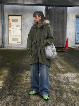 「REMI RELIEF（レミレリーフ）のREMI RELIEF/レミレリーフ C/NyオックスM65フルセット ミリタリージャケット モッズコート  メンズ レディース 2026年 秋 秋服 冬 冬服（ミリタリージャケット、グリーン系）」を使った、mikiさん（レディース・162cm）の秋コーディネート