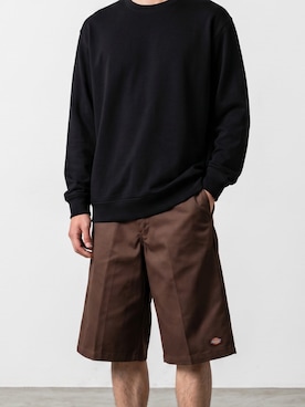 「Dickies（ディッキーズ）のDickies/ディッキーズ 13インチポケットワークショーツ shorts チノパンツ スケーターショーツ ハーフパンツ カラーパンツ 2026年 夏 夏服（チノパンツ、ブラウン系）」を使った、mikiさん（メンズ・178cm）の夏コーディネート