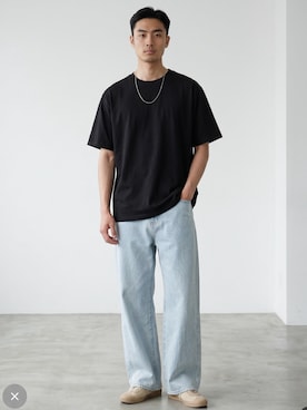 「PRO CLUB （プロクラブ）の【PROCLUB/プロクラブ】Heavyweight Short Sleeve Tee 厚手 ヘビーウェイト Tシャツ クルーネック 無地 ユニセックス 2026新作 再入荷  夏服（Tシャツ/カットソー、ブラック系）」を使った、mikiさん（メンズ・178cm）の夏コーディネート