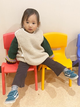 「Mini Rodini（ミニロディーニ）のアイテム（レッグウェア）」を使った、sugiteboyさん（キッズ・80cm）の冬コーディネート