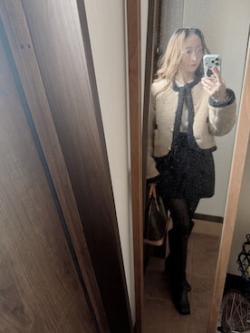 「GU（ジーユー）のアイテム（針織衫/披肩、ホワイト系）」を使った、reichelさん（レディース・150cm）の春コーディネート