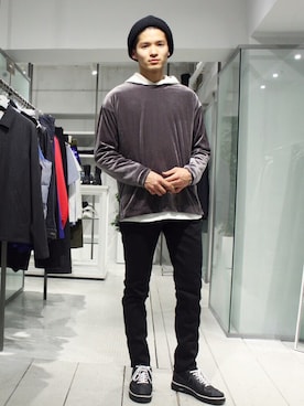 「STUDIOUS（ステュディオス）のアイテム（スウェット）」を使った、Yuyaさん（メンズ・177cm）の冬コーディネート