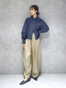 「A part by（アパートバイ）のスラックスコクーンボリュームパンツ（スラックス、ベージュ系）」を使った、RYOKOさん（レディース・158cm）の春コーディネート