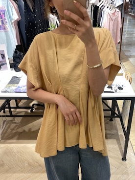 「A part by（アパートバイ）のタックデザインブラウス（シャツ/ブラウス、オレンジ系）」を使った、RYOKOさん（レディース・158cm）の春コーディネート