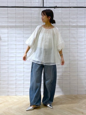 「A part by（アパートバイ）のバルーンドットブラウス（シャツ/ブラウス）」を使った、RYOKOさん（レディース・158cm）の夏コーディネート