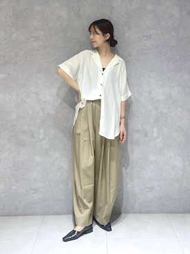 「A part by（アパートバイ）のスラックスコクーンボリュームパンツ（スラックス、ベージュ系）」を使った、RYOKOさん（レディース・158cm）の春コーディネート