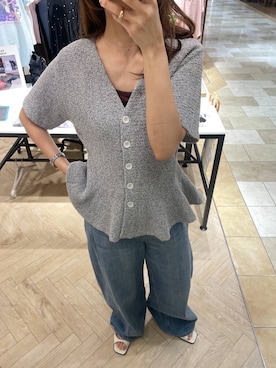 「A part by（アパートバイ）のApbコクーンデニムパンツ≪追加3≫（デニムパンツ、ブルー系）」を使った、RYOKOさん（レディース・158cm）の春コーディネート