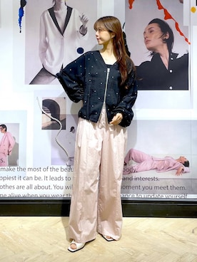「A part by（アパートバイ）のタイプライターストレートパンツ（その他パンツ、ピンク系）」を使った、RYOKOさん（レディース・158cm）の春コーディネート