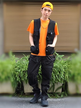 「FLAGSTUFF（フラグスタフ）のアイテム（パンツ）」を使った、Sebastian yangさん（メンズ・172cm）の夏コーディネート