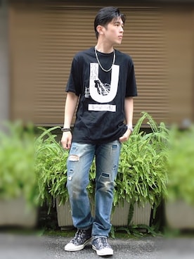 「STUDIOUS（ステュディオス）のアイテム（アクセサリー）」を使った、Sebastian yangさん（メンズ・172cm）の夏コーディネート