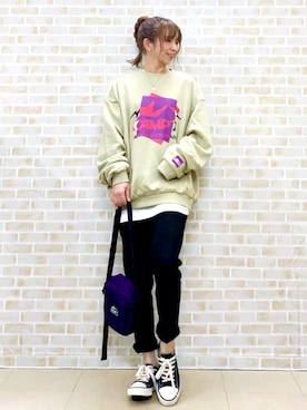 「CAMP7」｜「アイテム（スウェット）」を使った、tomoさん（レディース・160cm）の秋コーディネート