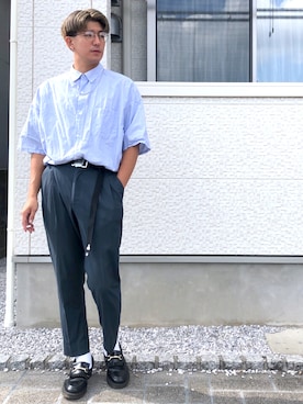 「金子眼鏡（カネコガンキョウ）のKilgore Glasses - Made by Kaneko Optical / ボストン型眼鏡 - 金子眼鏡製（メガネ）」を使った、りゅういち先生さん（メンズ・178cm）の秋コーディネート