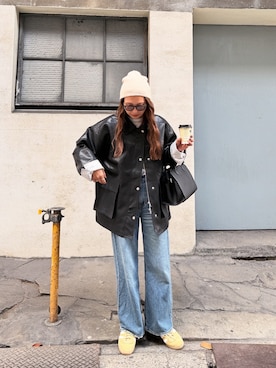 「アイテム（ライダースジャケット）」を使った、chii___ca♡さん（レディース・161cm）の秋コーディネート