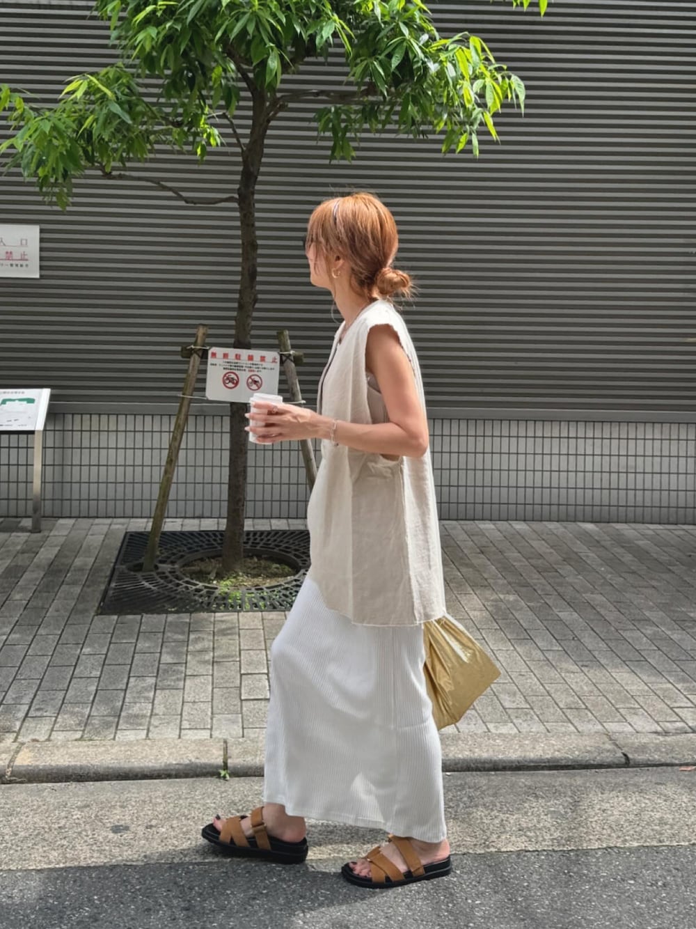 セール】リネン混ディープVベスト×リブタンクワンピース