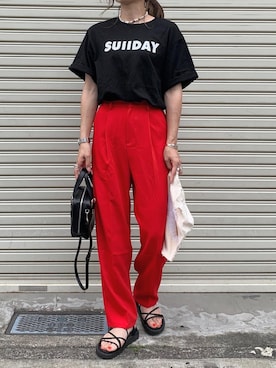 「CANAL JEAN（キャナルジーン）のvia j(ヴィアジェイ) ゴムソール紐サンダル（サンダル）」を使った、chii___ca♡さん（レディース・161cm）の夏コーディネート